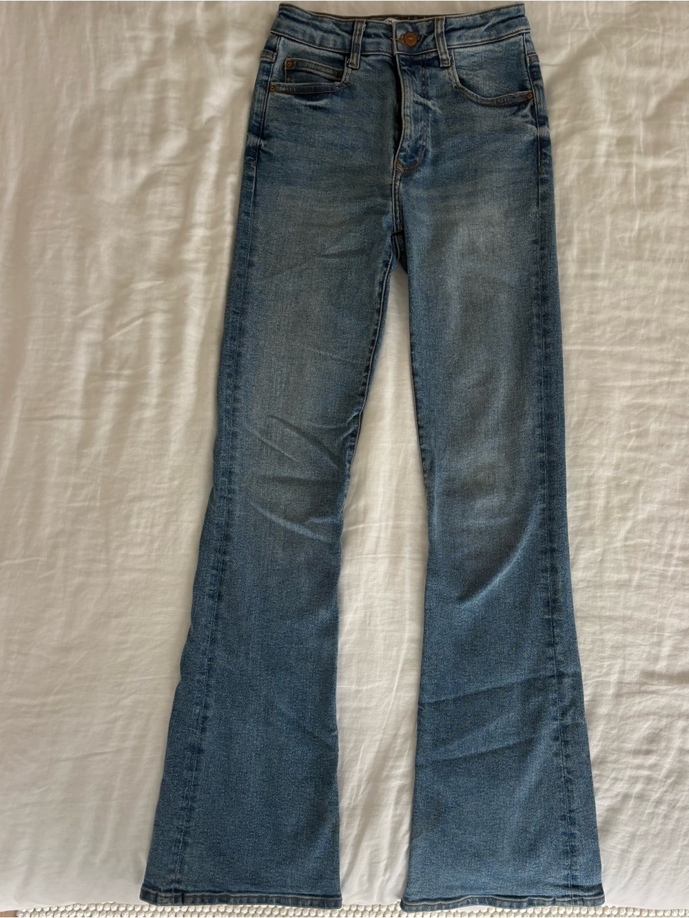 Zara Medium Blue High-Rise Flare Jeans